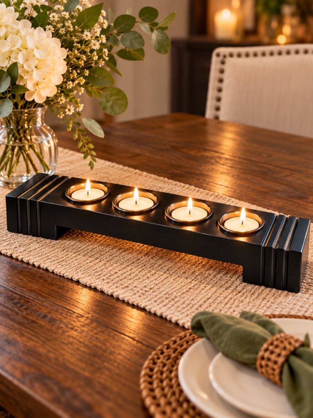 Pottery Barn 4-hole Solid Wood Tealight & Votive Candle Holder